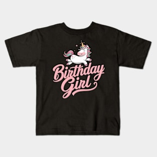 Unicorn Birthday Girl Pastel Tee - Happy Typography Design for Party Celebrations Kids T-Shirt